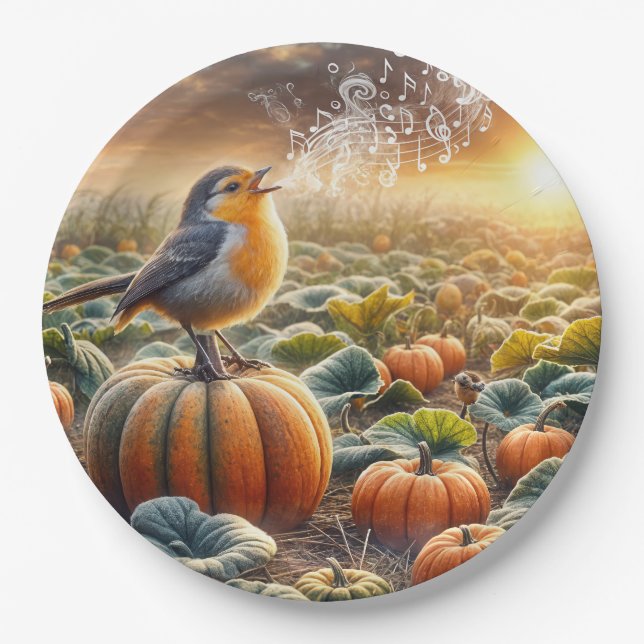 Bird Singing On a Pumpkin Paper Plates (Front)