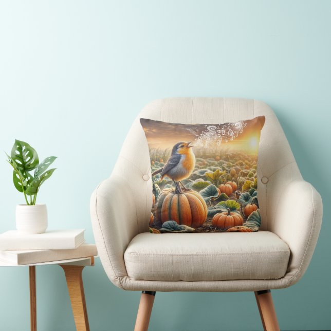 Bird Singing On a Pumpkin Throw Pillow (Chair)