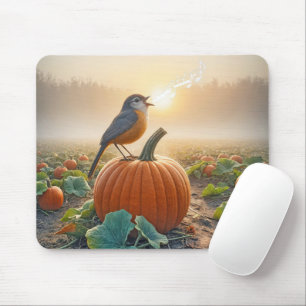Bird Singing On An Orange Pumpkin Mouse Pad
