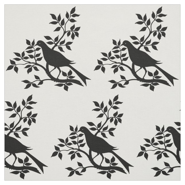 Bird Sitting on Tree Branch Silhouette Fabric (Swatch)