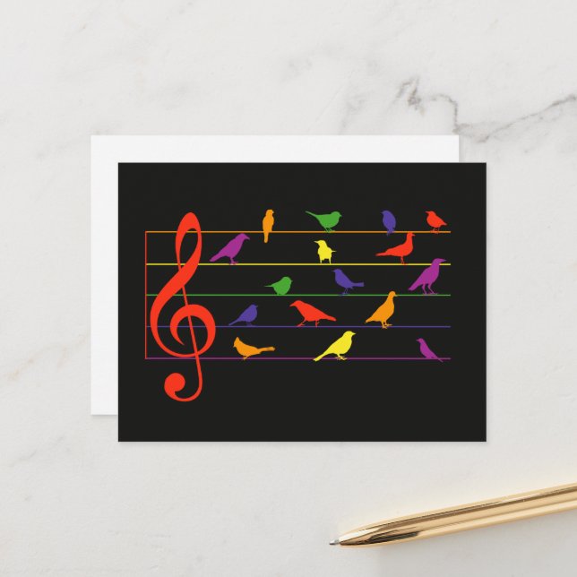 Bird Song, colorful design Postcard (Front/Back In Situ)