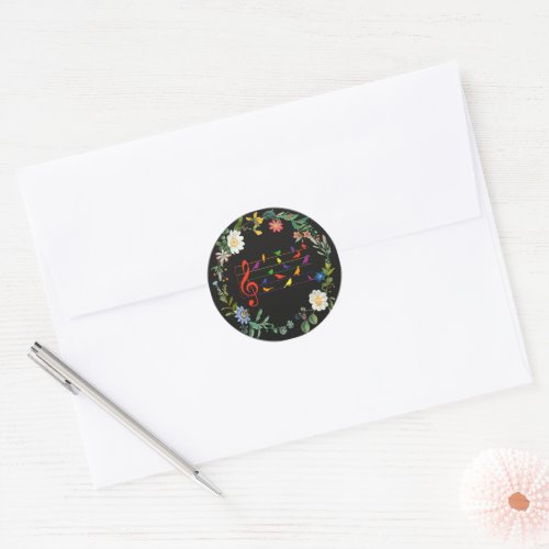 Bird Song floral border Classic Round Sticker