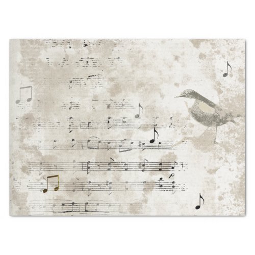 Bird Song Music Notes Grunge Decoupage  Tissue Paper