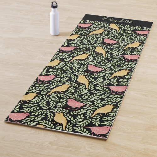 Bird songbird botanical print yoga mat