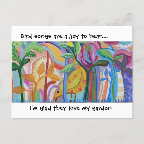 Bird songs from the garden announcement postcard