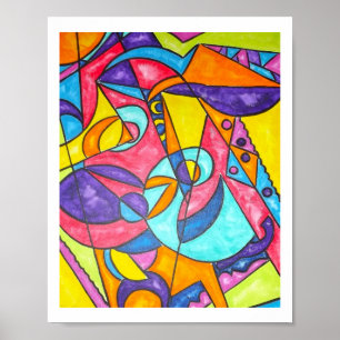 Bird Squawking In The Tree-Modern Geometric Art Poster