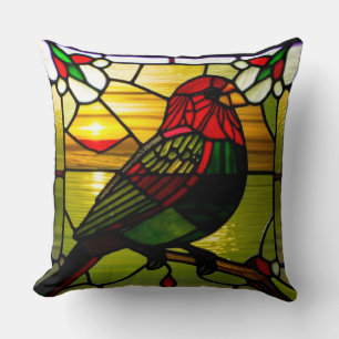 🐦 Bird Stained Glass Artistic Nature Decor 🌈 Throw Pillow