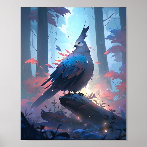 Bird Standing On A Tree Branch In A Dense Forest Poster