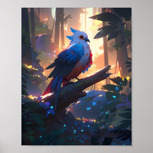 Bird Standing On A Tree Branch In A Dense Forest Poster