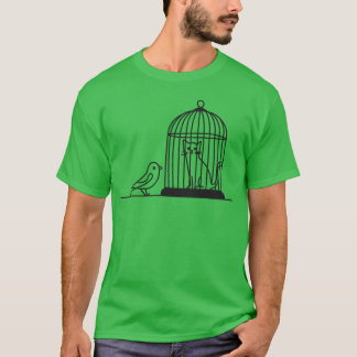 Bird Staring At Cat In Bird Cage 1 Color Vector fr T-Shirt