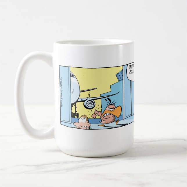 Bird Strike Aviation Cartoon Coffee Mug (Left)