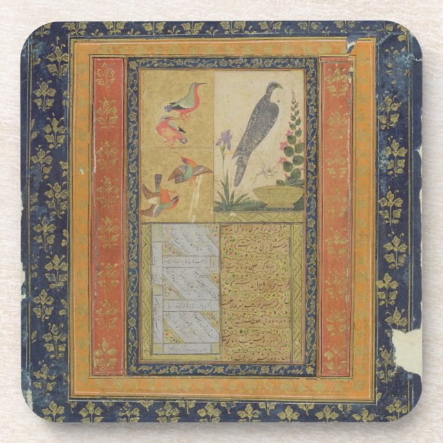 Bird study and calligraphy, Golconda, Andhra Prade Coaster (Front)