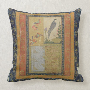 Bird study and calligraphy, Golconda, Andhra Prade Throw Pillow