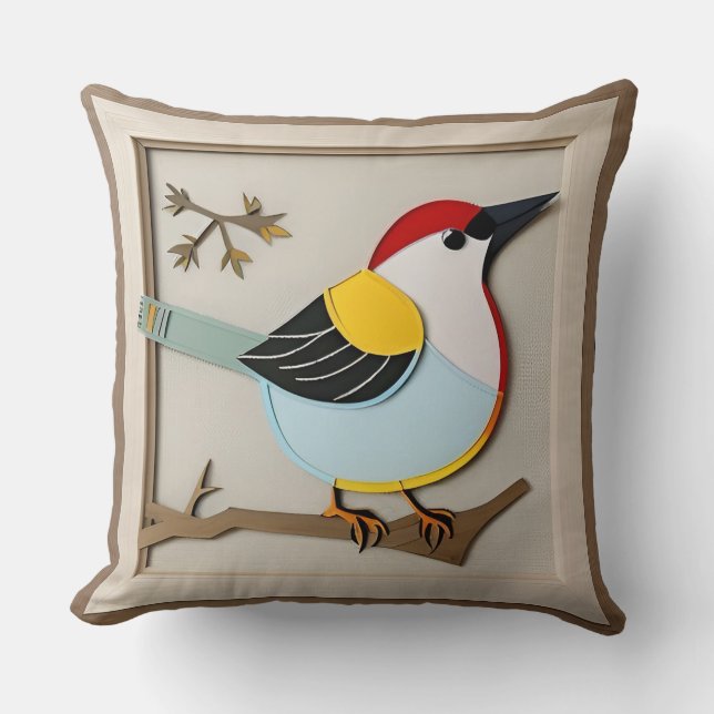 Bird Stylized Paper Artwork Throw Pillow (Front)