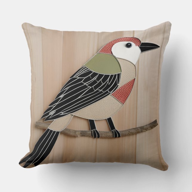 Bird Stylized Paper Artwork Throw Pillow (Front)