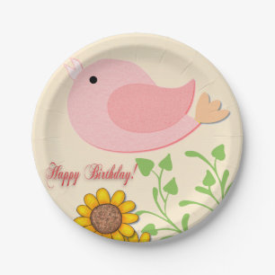 Bird & Sunflowers Birthday Paper Plates