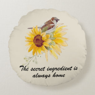 Bird & Sunflowers With Quote Round Pillow