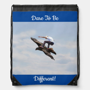 Bird Surfing Drawstring Backpack