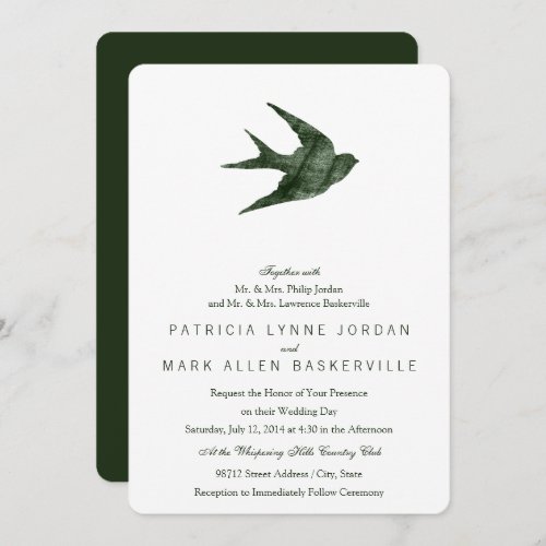 Bird Swallow Letterpress Style Invitation