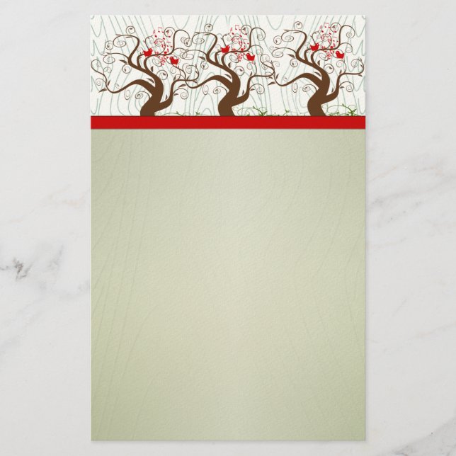 Bird Swirl Tree Musical Wood Grain Green Xmas Stationery (Front)