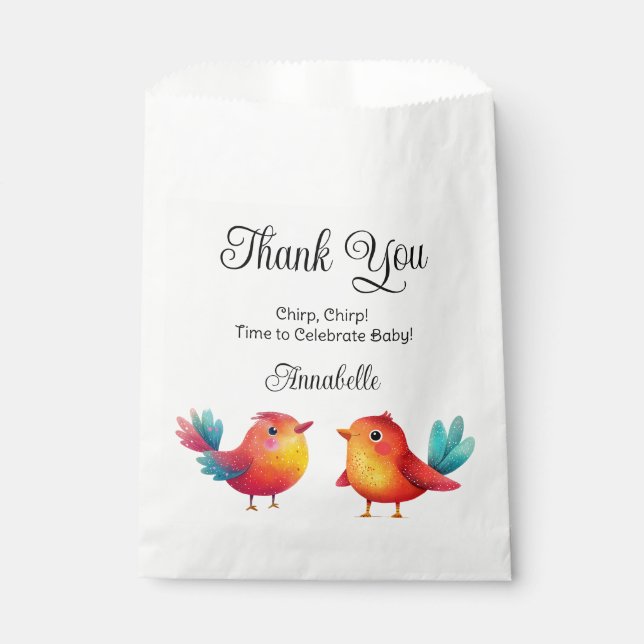 Bird-Themed Baby Shower Cute Watercolor Favor Bag (Front)