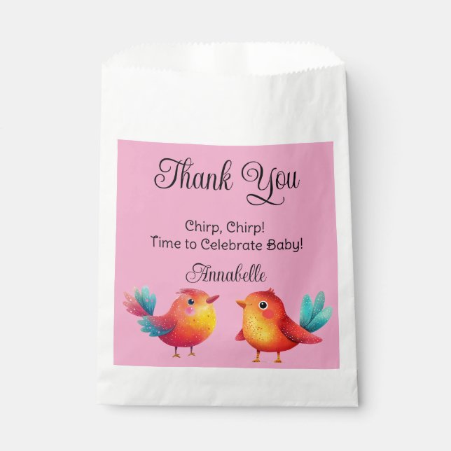 Bird-Themed Baby Shower Cute Watercolor Favor Bag (Front)