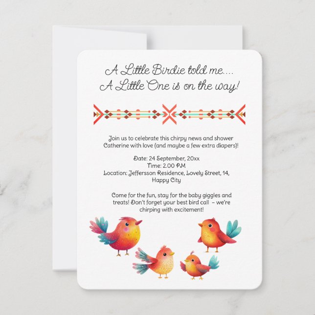 Bird-Themed Baby Shower Cute Watercolor Invitation (Front)