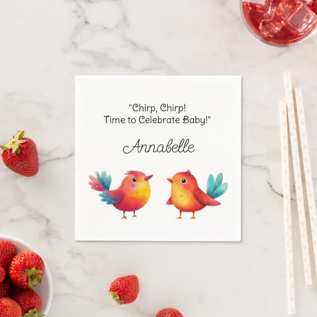 Bird-Themed Baby Shower Cute Watercolor Napkins (Insitu)