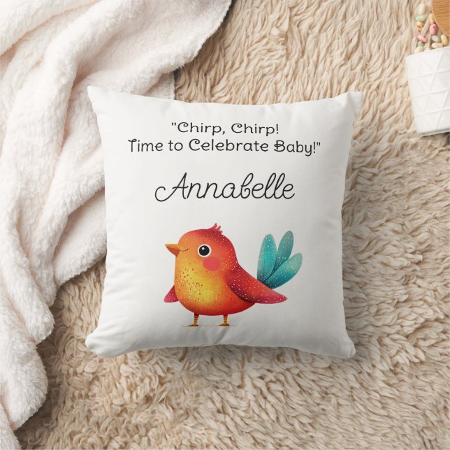 Bird-Themed Baby Shower Cute Watercolor Throw Pillow (Blanket)
