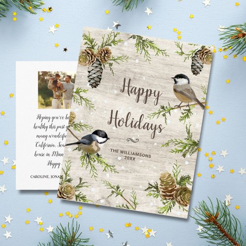 Bird themed Happy Holidays Custom Family Photo Postcard