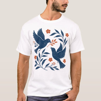 Bird Themed Retro Botanical Birds Boho Vintage T-Shirt