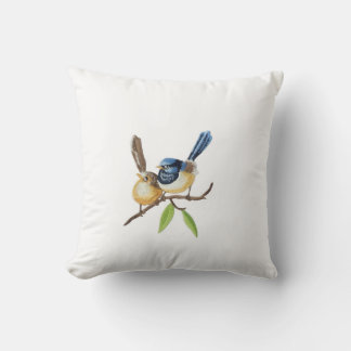 Bird throw pillows imitating embroidery effects