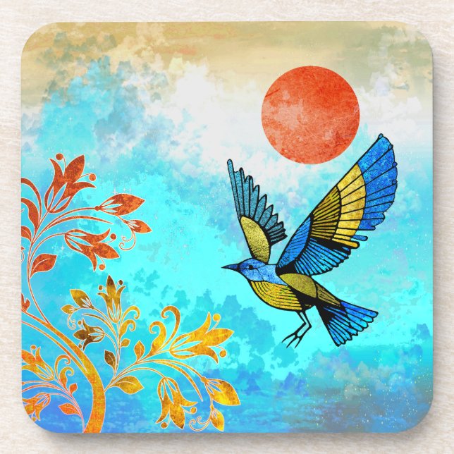 Bird Tree Sun Beverage Coaster (Front)