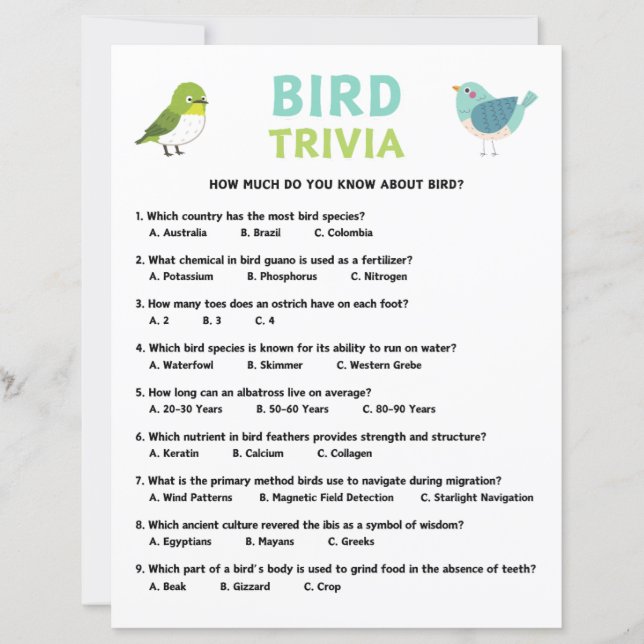 Bird Trivia Game (Front)