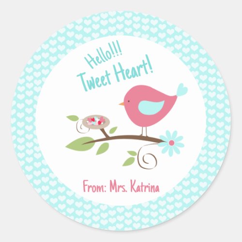 Bird Valentines Day Kids Hello Tweet Heart Classic Round Sticker