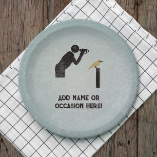 Bird watcher & binoculars - his name or funny text paper plates