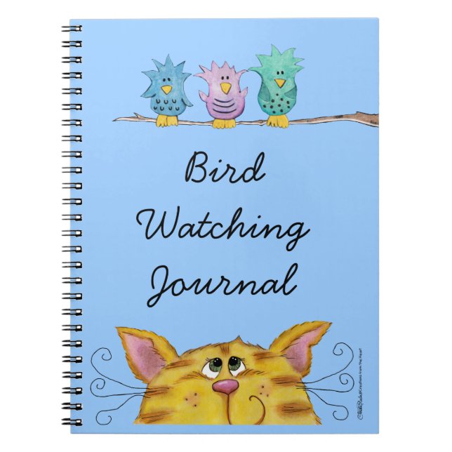 Bird Watcher-Cat Watches Birds Above Notebook (Front)