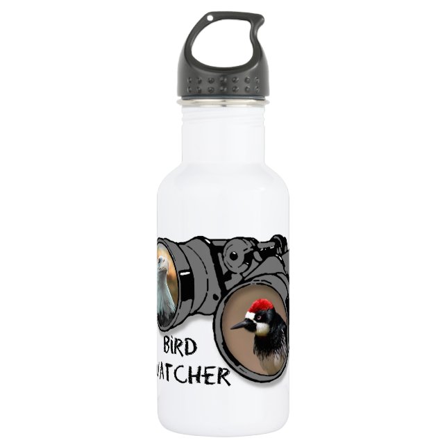 Bird Watcher Design w/Eagle & Woodpecker Stainless Steel Water Bottle (Front)