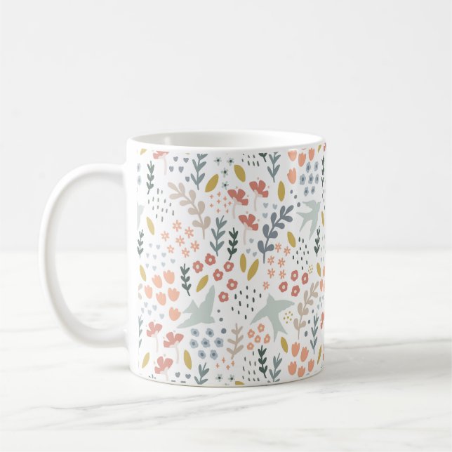 Bird Watcher Gift Blue Bird Lover Floral Birthday Coffee Mug (Left)