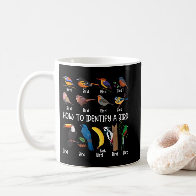 Bird Watcher How To Identify a Bird Unique Birder Coffee Mug (With Donut)