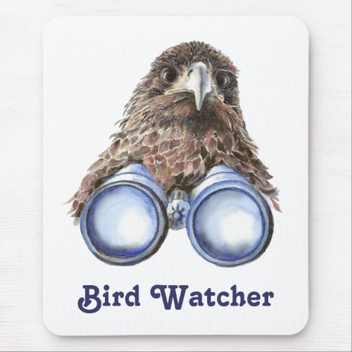 Bird Watcher Watching You Animal Humor watercolor Mouse Pad