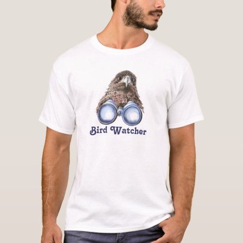 Bird Watcher Watching You Animal Humor watercolor T_Shirt