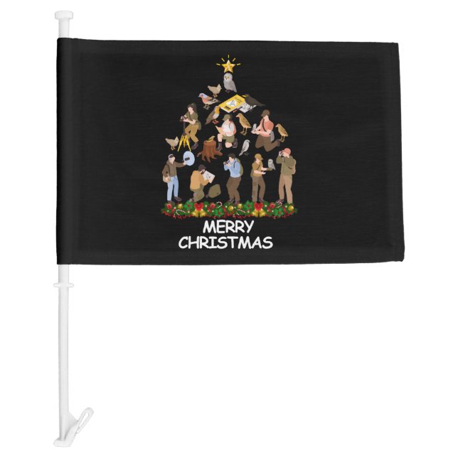 Bird Watching Christmas Tree Merry Christmas Car Flag (Front)