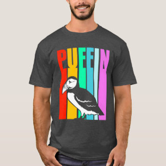 Bird Watching Ornithologist Retro Colorful Puffin  T-Shirt