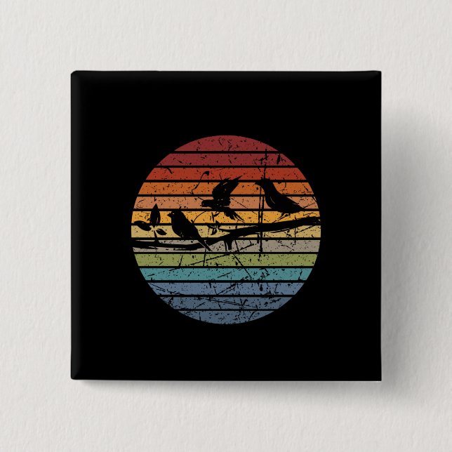 Bird Watching Retro Button (Front)