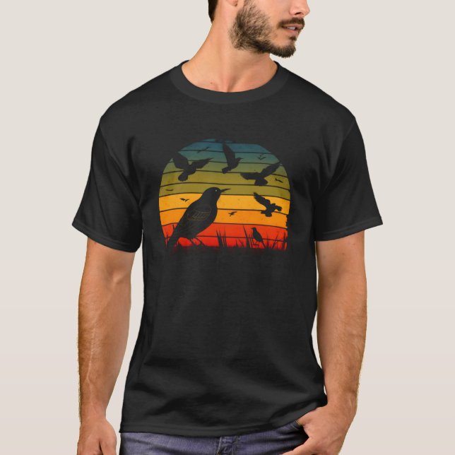 Bird Watching Vintage Sunset Retro Graphic T-Shirt (Front)
