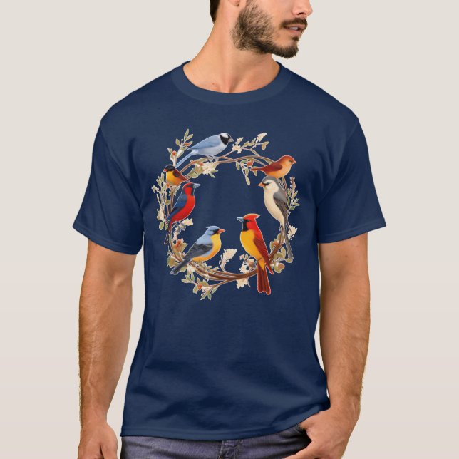 Bird Watchingennessee Flower Wreath Birding Bird f T-Shirt (Front)