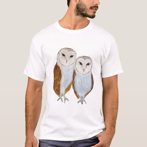 Bird watercolor barn owl love painting T_Shirt