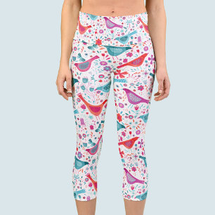 Bird Watercolor Pattern Capri Leggings