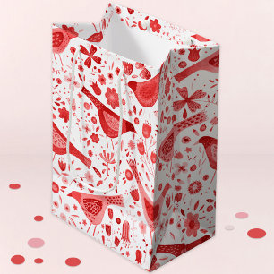 Bird Watercolor Red Christmas Holidays Medium Gift Bag